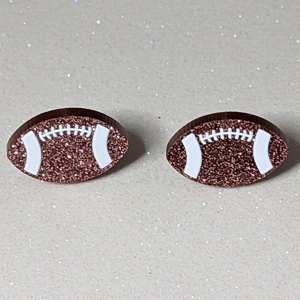 Football brown glitter acrylic stud earrings - Picture 4 of 7